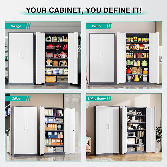 SISESOL 6 Tier Storage Cabinet with Doors and Shelves,71" Tall Metal Storage Cabinet with Lock Door Adjustable Shelf, Steel Lockers for Office, Home,School,Kitchen,Garage Tool Utility Cabinet