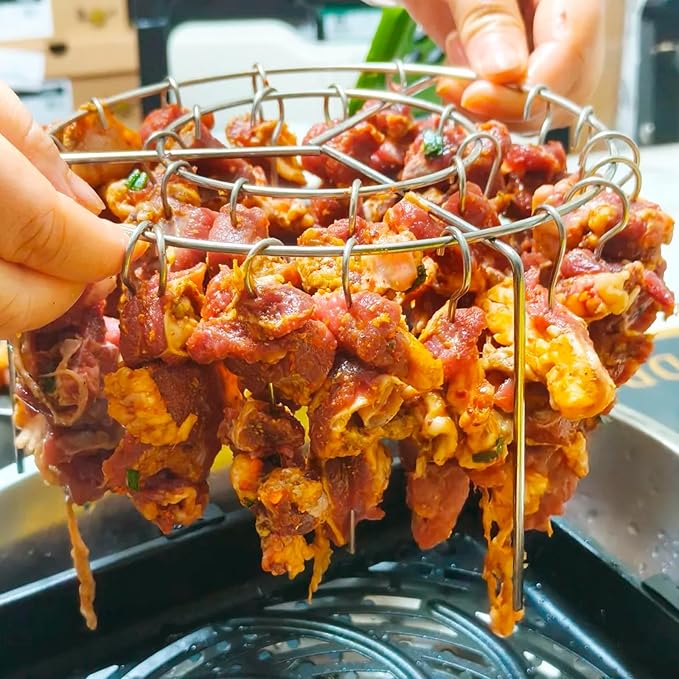 BBQ Kebab Skewers Stainless Steel, Airfryer Accessories, Barbecue Skewer Set, 24 x Barbecue Skewers + Round Grill Rack, Compatible with Airfryer, Hot Air Fryer, Oven and Rice Cooker
