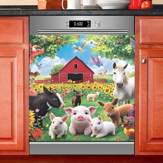 Farmhouse Farm Animals Garden Dishwasher Magnet Cover Sticker Magnetic Refrigerator Panel Front Door Fridge Microwave Decal Decorative