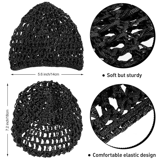 Geyoga 4 Pieces Mesh Crochet Hair Net Rayon Knit Snood Hat Thick Short Women Hairnet Snoods Cover Ornament for Sleeping (Black, Pink)