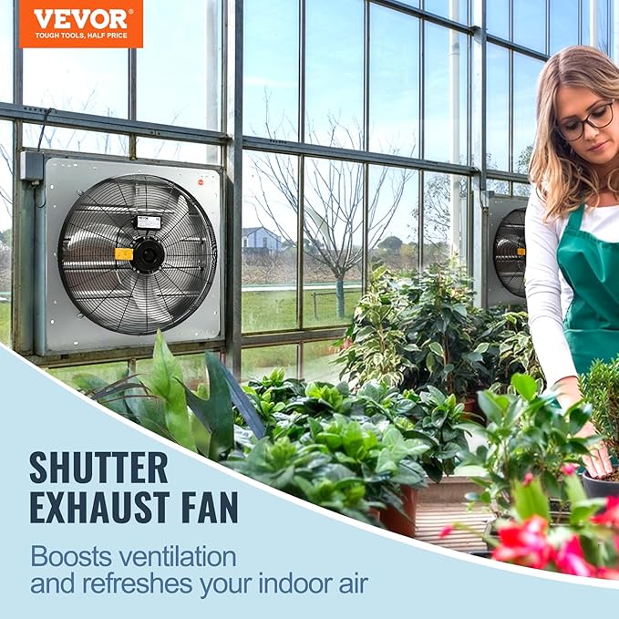VEVOR 24'' Exhaust Fan, Wall Mounted Attic Fan with Variable Speed, 3320 CFM, Automatic Shutter, Ventilation and Cooling, Silver, Fan Only
