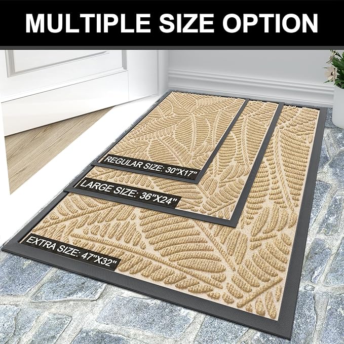 Colorxy Waterproof Doormat, Sturdy Natural Rubber Front Indoor Mat, Non Slip Low Profile Indoor Outdoor Door Mats, Stain and Fade Resistant Floor Mat, Easy Clean Patio Entrance Mat, 30''x17'', Beige