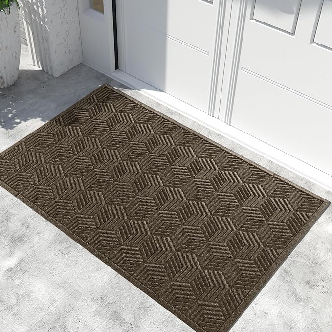 Yimobra Extra Large Door Mat 60x36, All-Season Waterproof Outdoor Mats for Front Door Entrance with Drainage Holes, Heavy Duty Non-Slip Doormat for Garage Patio Entryway Indoor, Brown
