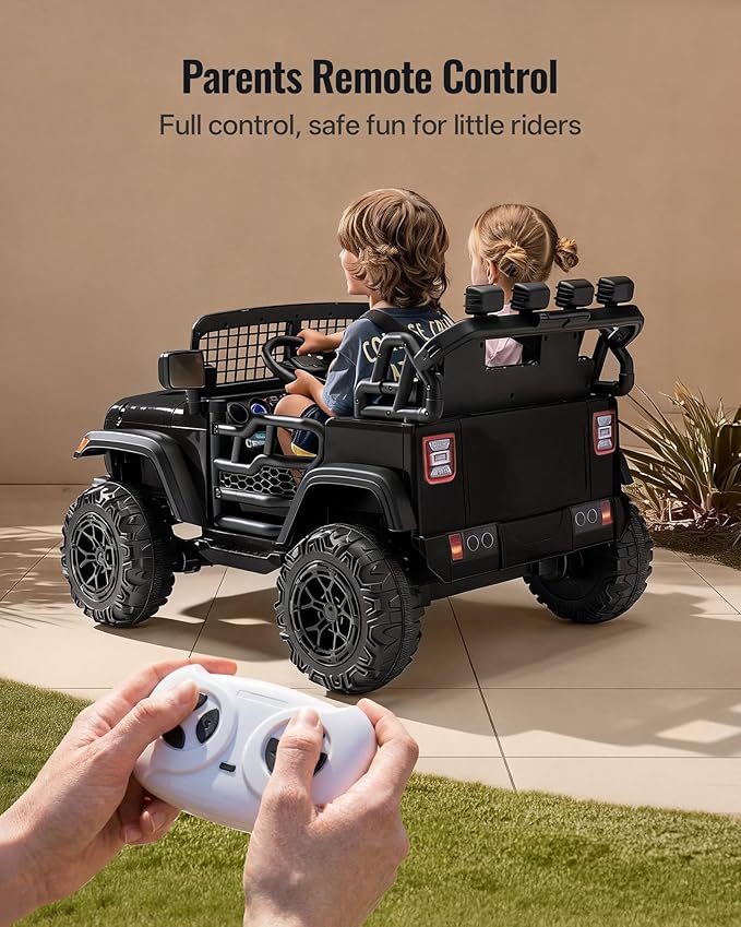 2 Seater Ride on Car Toy, 12V Electric Car for Kids 4-8 with Remote Control, Capacity 110 lb, LED Light - Black