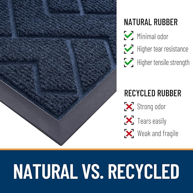 OLANLY Front Door Mat Indoor Outdoor Entrance, Waterproof All-Season, All-Weather Doormat, Sturdy Natural Rubber, Low Profile, Easy Clean Patio Porch Entryway Mat, Herringbone Brick (Blue, 59x35)