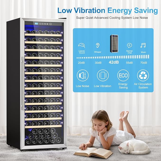 158 Bottle Wine Fridge, 24 Inch Wine Cooler Refrigerator Freestanding with Professional Temperature Control System, Suitable for Mixed Bottle Sizes, Low Noise Operation (14.4cu.ft)