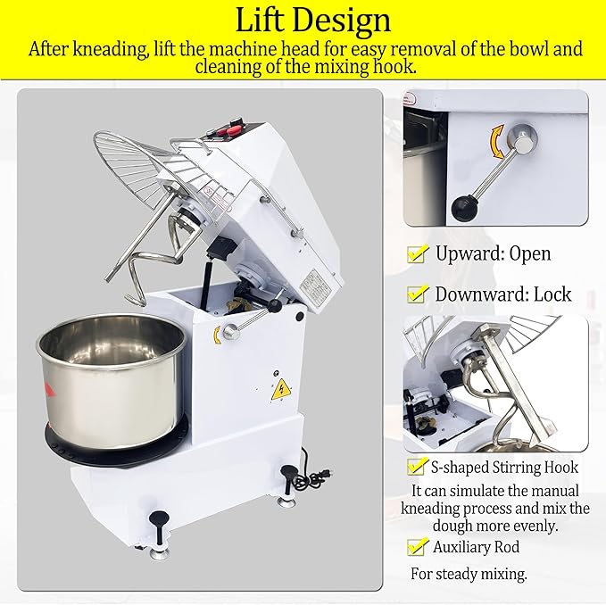 TECHTONGDA 20L Commercial Dough Mixer 110V Dual Rotating Dough Kneading Machine, Electric Food Mixer Machine with Detachable Stainless Steel Bowl and Safety Shield, for Restaurant Pizzeria