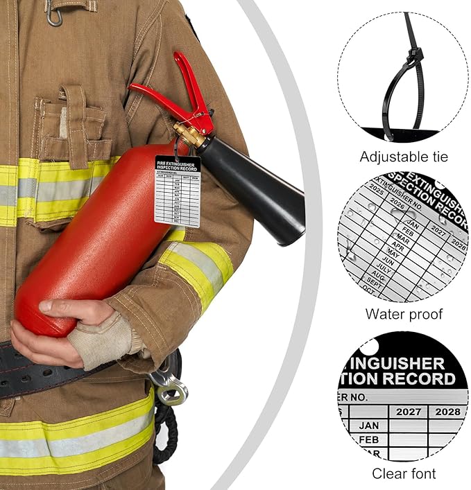 25 Sets Metal Inspection Tags - 2024-2027 Aluminum Fire Extinguisher Tags, 2.3 X 3 Inch, Weatherproof for Indoor/Outdoor Use