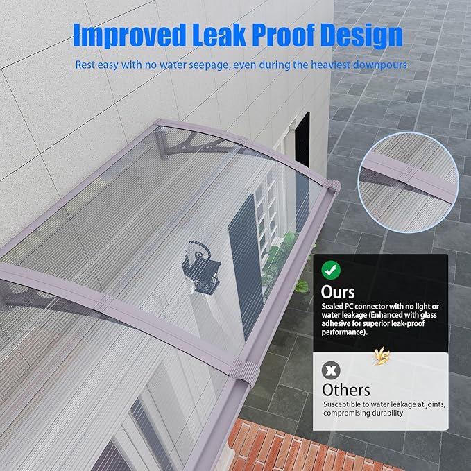 Awning for Door Entrance,40x48 Inches Awnings for Doors with Separate Drainage,Front Door Awning Exterior,Polycarbonate UV, Rain, and Snow Protection for Porch,Patio,Window,Deck