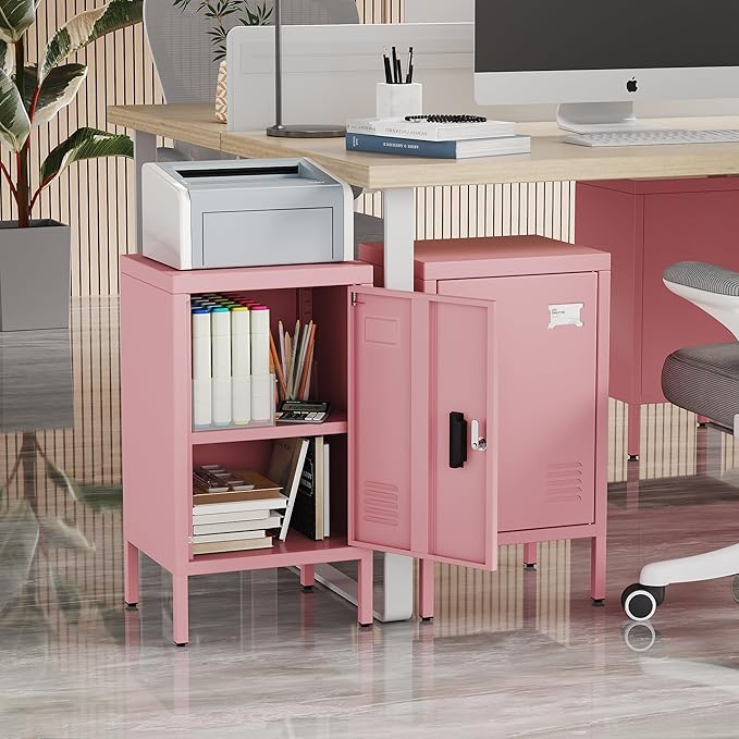 METAN Metal Storage Employees Lockers with 1 Lockable Doors,Locking Storage Cabinets for Small Spaces,Home,School,Gym,Assembly Required,Pink