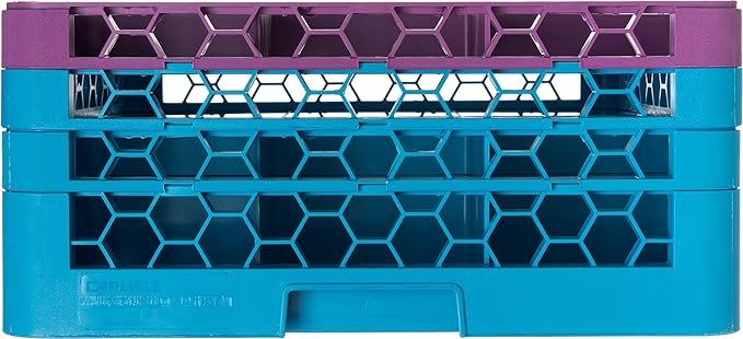 CFS RG9-3C414 OptiClean 9 Compartment Glass Rack with 3 Extenders, 8.72", Polypropylene, Lavender/CFS Blue