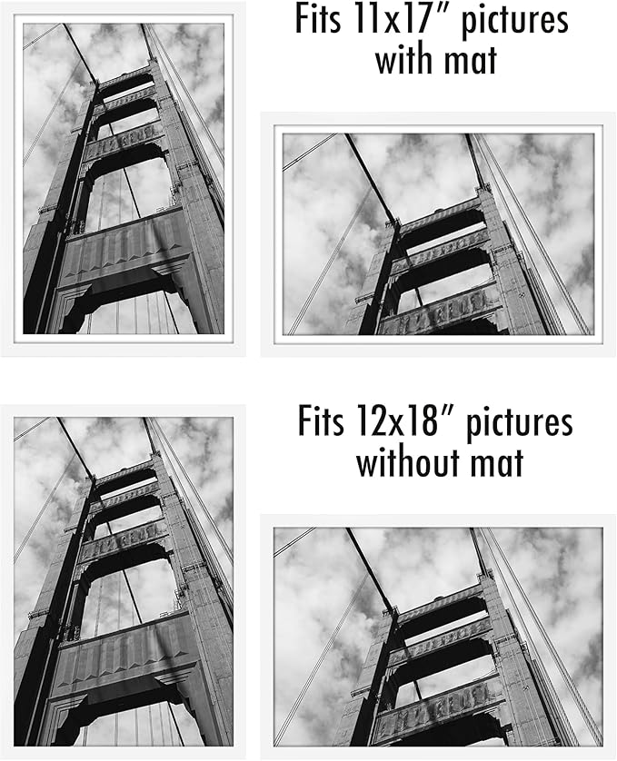 Americanflat 12x18 Poster Frame with Polished Plexiglass - Set of 5 - Use as 11x17 Frame with Mat or Display 12x18 Photo Without Mat - Galleria Collection - Picture Frames for Wall Display - White