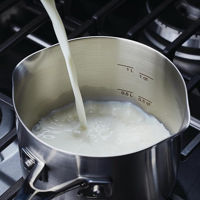 KitchenAid 71026 3-Ply Base Brushed Stainless Saucepan with Pour Spouts, 1.5 Quart -Brushed Stainless Steel