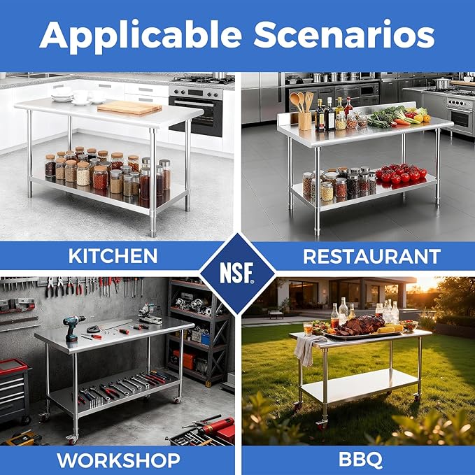 OSTBA Stainless Steel Table for Prep & Work 24x30 Inches, NSF Metal Commercial Heavy Duty Table with Adjustable Undershelf and Adjustable Foot for Restaurant Kitchen Home and Hotel