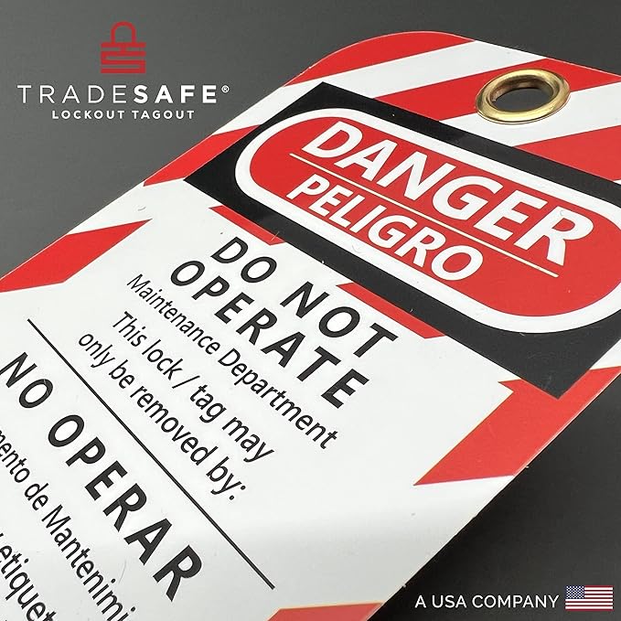 TRADESAFE Bilingual Lockout Tagout Tags - Peligro No Operar, 30 Danger Do Not Operate Tag with 30 Zip Ties, Premium 32 mil Vinyl, OSHA Compliant Loto Tags for Lock Out Tag Out, Equipment Repair