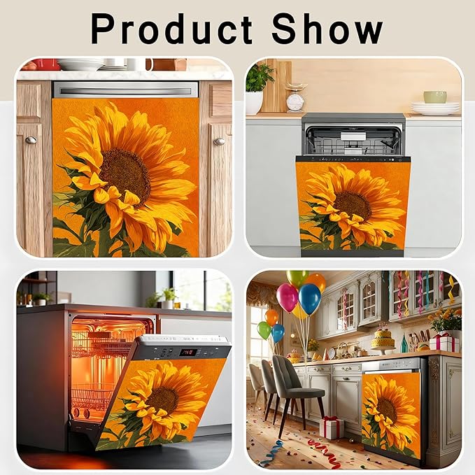 Dishwasher Magnet Cover, Creative Pattern Sticker, Dishwasher Magnetic Decoration, Refrigerator Protection Decoration, Kitchen Art Decoration 23x25.5 inches, Sunflower