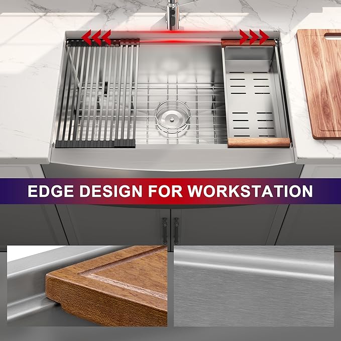 33 Inch Workstation Farmhouse Kitchen Sink 16 Gauge Stainless Steel Undermount Apron Front Sinks with Accessories Combo 33" x 21" x 10"