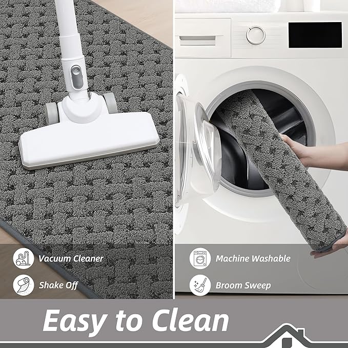BEQHAUSE Dirt Trapper Door Mat Non-Slip Entryway Rugs Stain Resistant Absorbent Dog Doormats Woven-Look Washable Welcome Floor Doormat for Front Back Door, Muddy Wet Shoes & Paws, 24" x 36", Grey