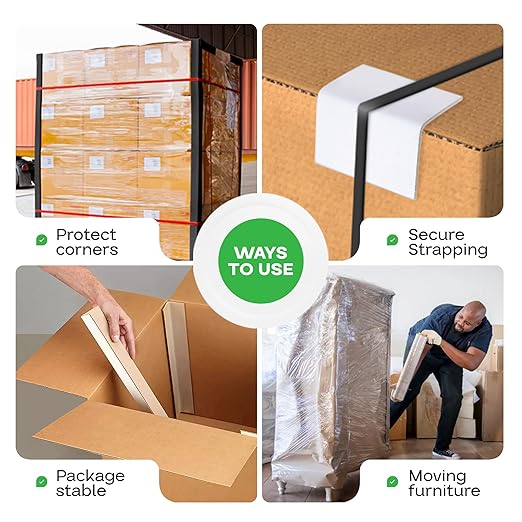 IDL Packaging Cardboard Edge Protector 2" x 2" x 9", Pack of 200 - V-Board Reinforced Cardboard Corners for Shipping - White Kraft Cardboard Corners for Packing - Moving Corner Protectors