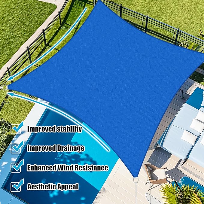 Amagenix Sun Shade Sail 20'X26' Curved Edge Outdoor Shade Canopy Blue Breathable 95% UV Block Shade Cloth for Patio Garden Backyard (We Make Custom Size)