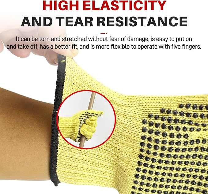 Heat Cut Resistant Gloves,Aramid Oven Gloves with Fingers,Heat Resistant Up to 550°F, silicone beads Thick Knit Design,Machine Washable - Grill Mitts for Men & Women(silicone beads, Large)
