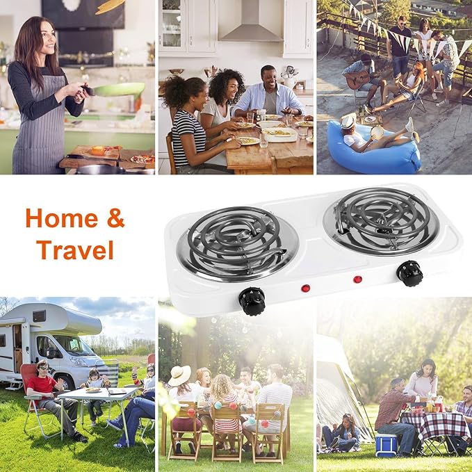 2000W Double Burner Electric, Portable Hot Plate for Cooking, Cooking Stove with 5 Temperature Adjustments, Countertop Burner Cooktop for Kitchen, Dorm (2Burner_White, 18x10x3")