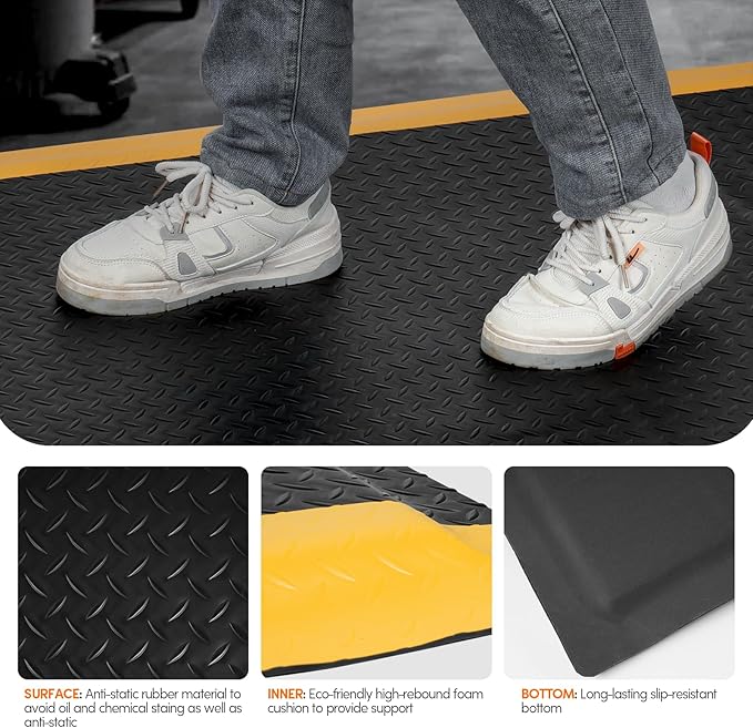 Anti Fatigue Mats Industrial 3' x 5' 15/16" Extra Thick Ergonomic Standing Mat Commercial Kitchen Mat Heavy Duty Diamond Plate Cushioned Shop Floor Mats Helps Relieve Back and Leg Soreness