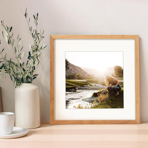 12x12 Picture Frame, Solid Oak Wood 12"x12" Photo Frame for Wall, 12 x 12 Frame Matted to 8 x 8, Square 12x12 Frame, Tempered Real Glass, 12 x 12 Collage Gallery Frames - Natural Oak Color, 1 Pack