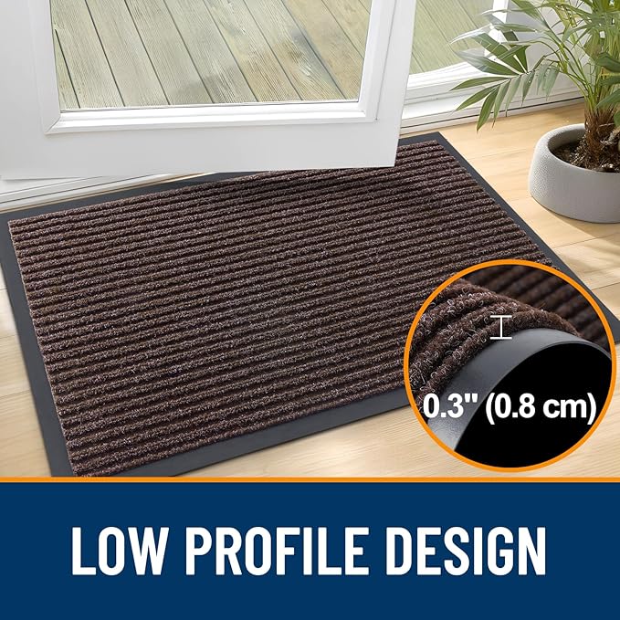 OLANLY Front Door Mat Indoor Outdoor Entrance, Waterproof Heavy Duty Doormat, Fade Resistant, Low Profile, Easy Clean Patio Porch Welcome Floor Mats for Entry, 40x32, Tan