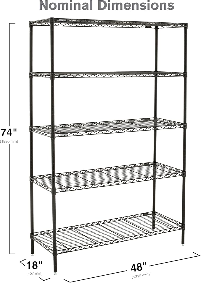 Metro Professional's Choice Commercial-Grade NSF Shelving Unit - Multipurpose Adjustable Wire Shelf for Home, Garage, Kitchen and More - 5 Shelves, 18" W x 48" L x 74" H - Black