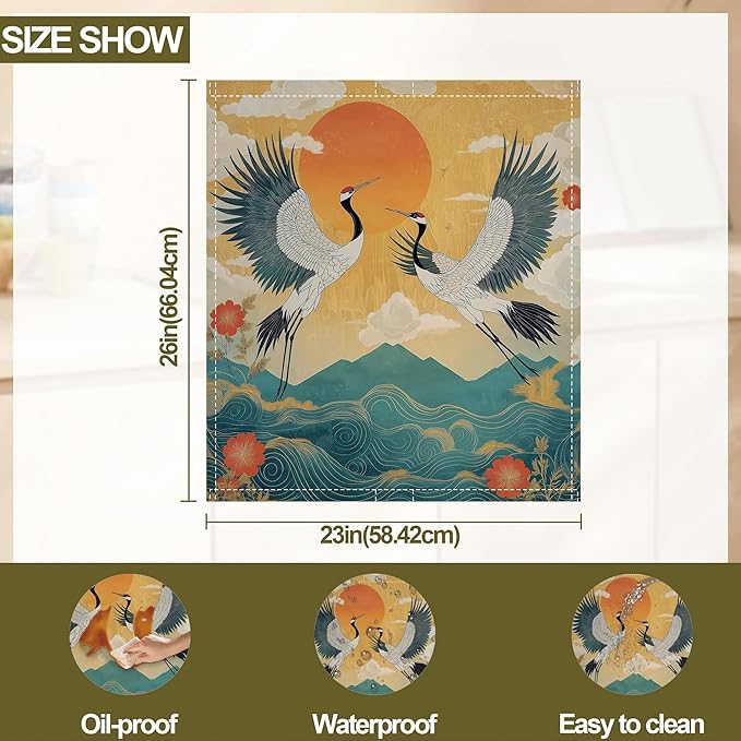 Dishwasher Magnet Cover,Two Cranes Dishwasher Cover Magnetic Sea Waves Home Appliances Refrigerator Decorative 23" x 26"