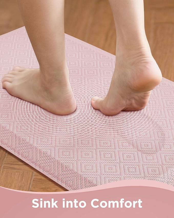 Ophanie Kitchen mats for Floor, 3/4 inch Thick, Kitchen Rugs, 20''x48'' Anti Fatigue Standing Cushioned Mat, Waterproof,Comfort Ergonomic mat for Office, Home, Sink, Pink Non-Slip Bottom