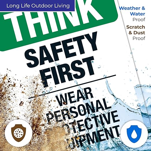 Think Safety First Wear Personal Protective Equipment Sign, 24x30 Inches, Rust Free .063 Aluminum, Fade Resistant, Made in USA