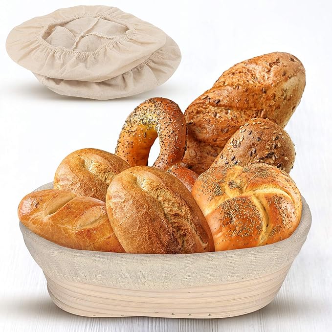 Boao 6 Pieces Bread Banneton Proofing Basket Liner Cloth Cover Natural Rattan Baking Dough Banneton Proofing Sourdough Basket Cloth Liner Bread Baking Supplies(Oval, 10 Inch)