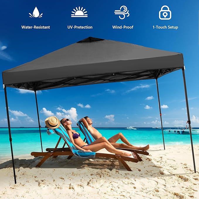 Saemoza 12x12 Pop Up Canopy Tent with One Push Setup, Portable Sun Shade Tent, Instant Easy Up Canopy with 4-Sidewalls & Wheeled Bag, Outdoor Fldable Gazebo with Vent Top, Black.