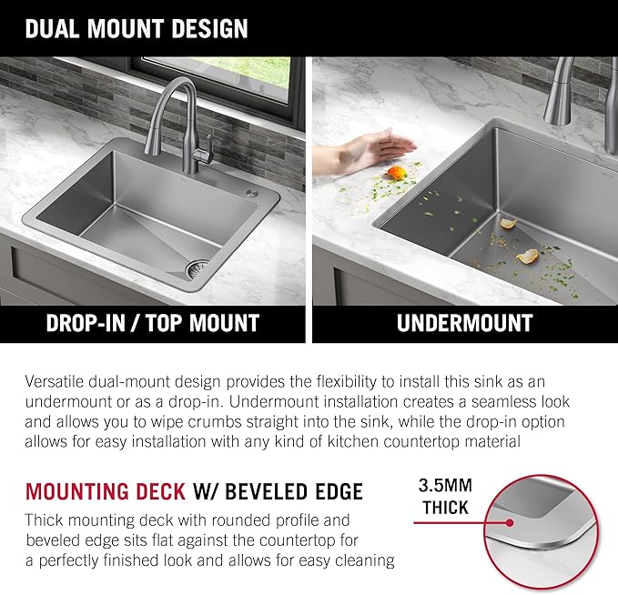 DELTA FAUCET Delta Marca 25 Inch Drop-In Undermount Stainless Steel Single Bowl Kitchen Sink with Accessories