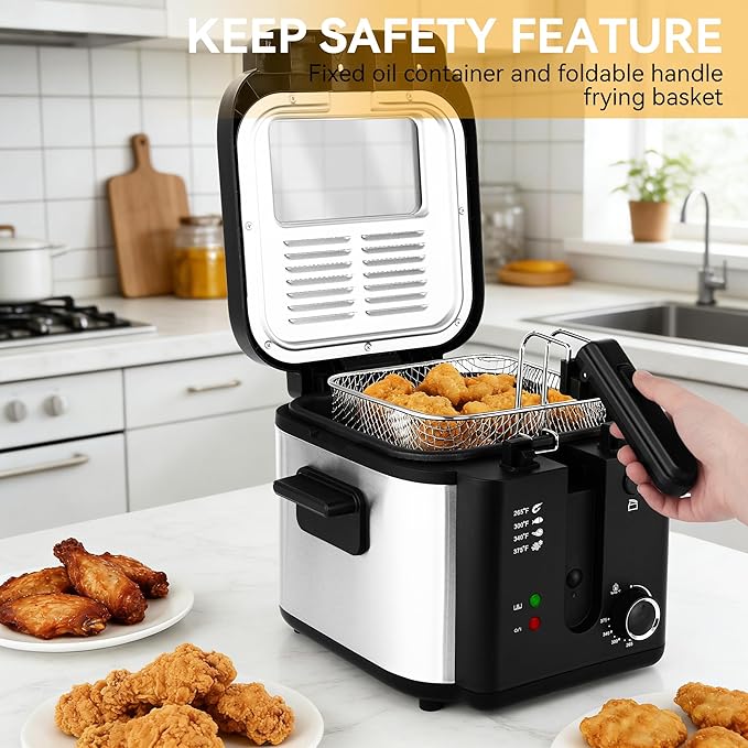 Pukomc Electric Deep Fryer with Basket,Adjustable Temperature Frying Pot for Home Use,Removable Lid and 2.5L Non-Stick Inner Pot Easy to Clean