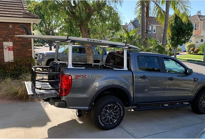 Non-Drilling Aluminum Truck Rack, Heavy Duty Width and Height Extendable Truck Bed Ladder Rack, Fit for Max 66" Wide Truck Bed, 600 lb. Capacity