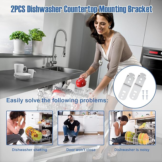 4PCS 619985 00619985 Dishwasher Mounting Bracket Fit for Bosch Dishwasher Mounting Clips Dishwasher Anti Tip Bracket Kit Replaces AP4538351 00605007 00628371 628371 605007