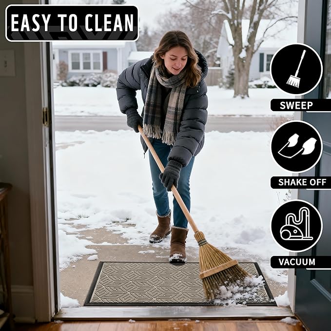 Yimobra Doormat Outdoor Entrance 29.5x17, All-Weather Waterproof Outdoor Mats for Front Door, Non Slip Welcome Door Mat for Patio Proch Outside Entryway Indoor, Pale Khaki