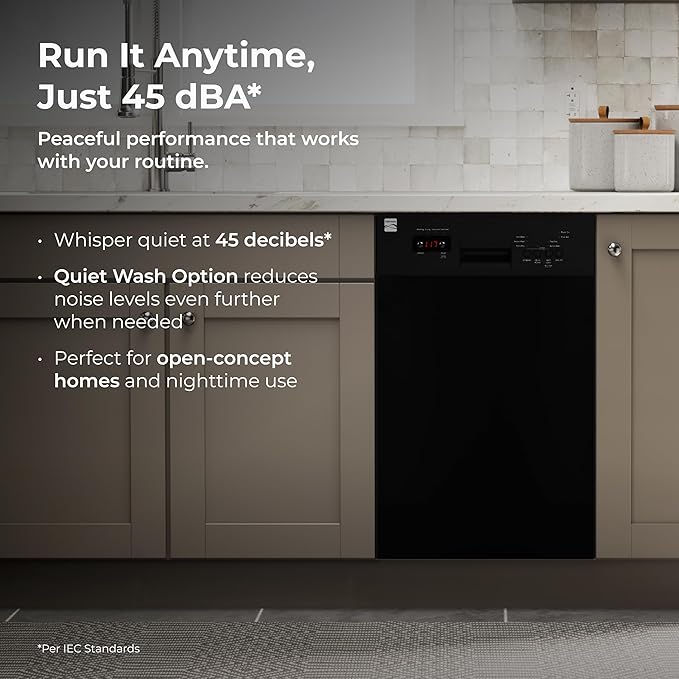 Kenmore 22-14709 18" Compact Built-In Dishwasher - UltraWash Plus, TurboDry, EasyFlex Third Rack & SmartWash - 10 Place Settings - 45 DBA - ENERGY STAR Certified - 18" - Black