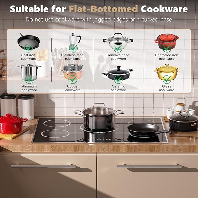 30 Inch Electric Cooktop, 5 Burner Electric Stove Top 6900W, 30" Built-In Ceramic Countertop with Metal Frame, Child Lock, Timer, Slide Control, 220-240V Hardwired (No Plug)
