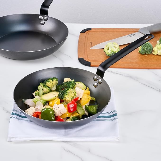 Restaurantware-Met Lux 10 Inch Fry Pan, 1 Lightweight Frying Pan - Induction-Ready, Triple-Riveted, Black Carbon Steel Cooking Skillet, Durable, For Searing, Sauteing, And Browning Food