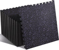 SUPERJARE 0.4'' Thick 24 Pcs 96 Sq Ft Rubber Top Exercise Equipment Mats, High Density EVA Foam Mats with Rubber Top, Interlocking Gym Flooring for Home Gym, Protective Workout Mat, Black/Purple