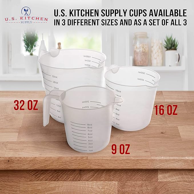 U.S. Kitchen Supply Plastic Measuring Cups with Handles - 16 oz (500 ml) Liquid Measuring Cup Set of 6 - Clear Microwave Safe Kitchen Cups - Measure in mL or Ounces, Measurement Cup for Cooking