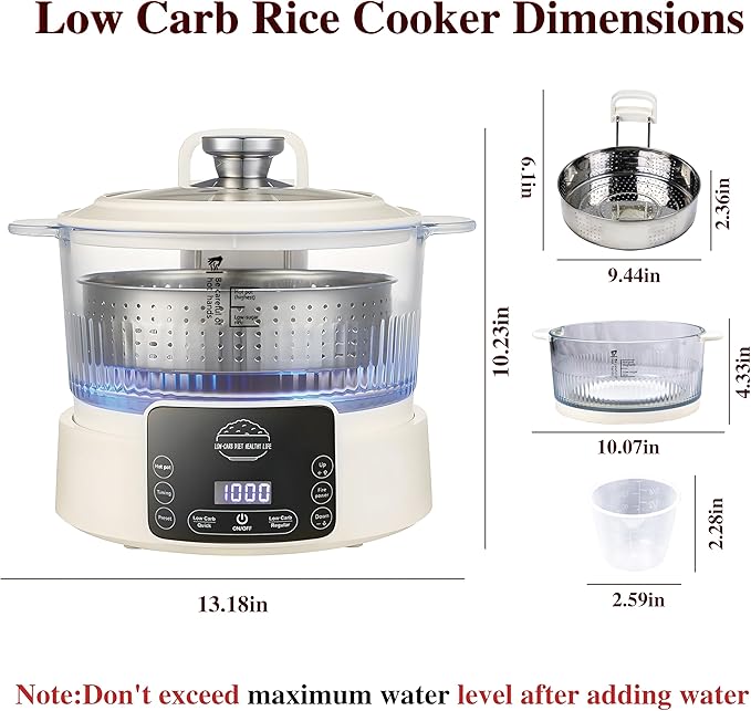 Low Carb Rice Cooker,5L Multifunction Smart Rice Cooker - 4H Keep Warm,Digital Display,Timer & Reservation Function,Suitable for Cooking,Simmering,Stewing,and Steaming(5L,Beige)