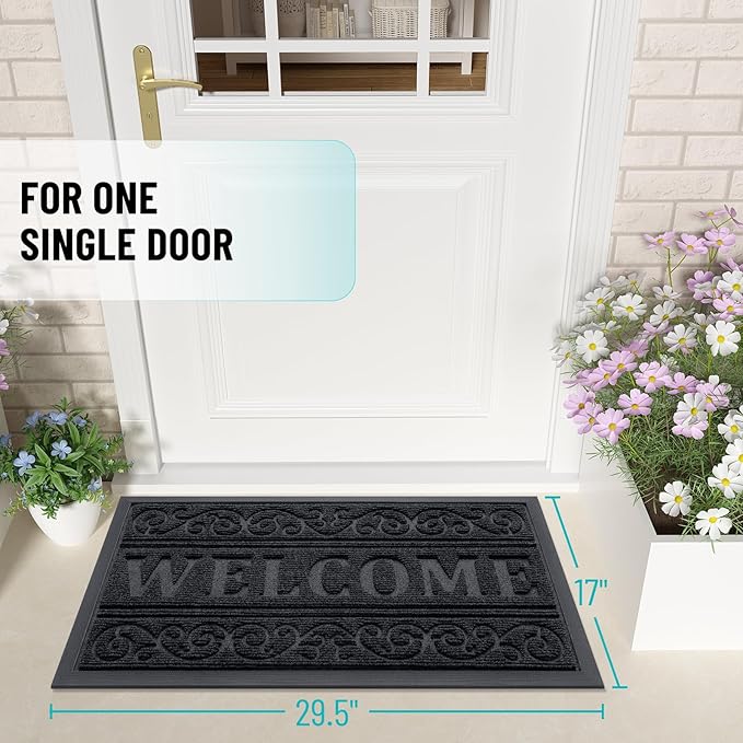 OLANLY Welcome Door Mat Indoor Outdoor Entrance, Heavy Duty Sturdy Front Door Mat, Waterproof All-Weather Doormat, Stain Resistant, Low Profile, Easy Clean Patio Entryway Mat, 36 x 24, Black