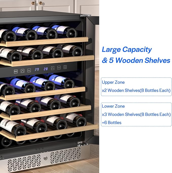 Empava 24" Wine Cooler Refigerator, Freestanding or Under Counter Fridge with Lights, 46 Bottles Capacity Dual Zone, Touch Control, Stainless Steel