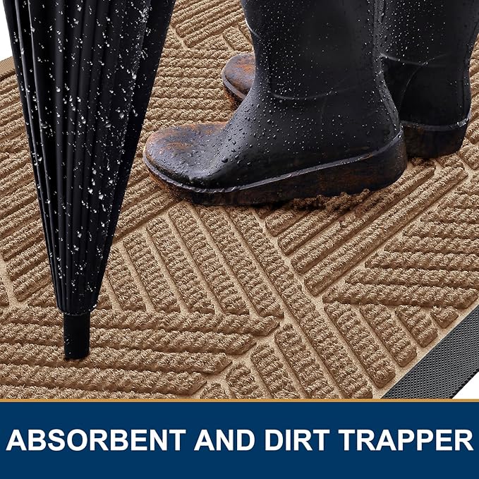 Smiry Front Door Mat Outside Entrance, Heavy Duty Sturdy Natural Rubber Doormat, Trap Dirt and Moisture, Easy Clean Low Profile Welcome Floor Mats for Indoor Outdoor Entry, 47x23 Inch, Coffee