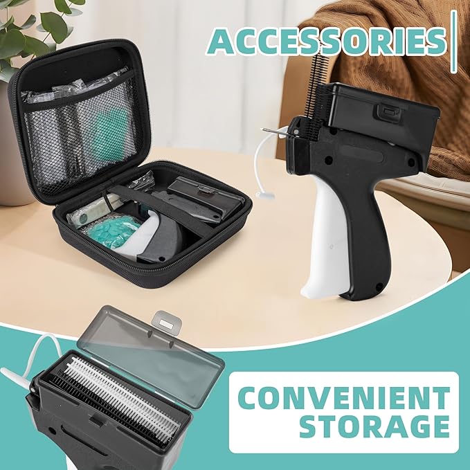 Clothing Label Gun with Box,Standard Retail Price Tag Labeling Gun Kit,Having 6 Needles, 2000 Micro Fasteners, Scissors and Soft Cover,Suitable for Store,Warehouse,Consignment,Yard Sale,etc.(Black)